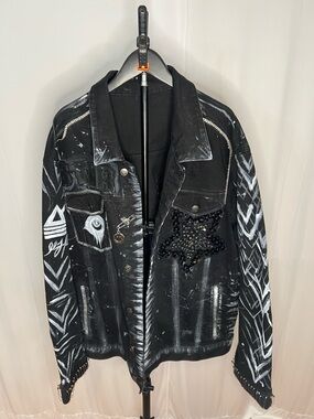 Black Hand-Painted Men's Denim Jacket